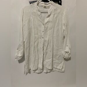 Symple NYC Linen Embroidered White Button Down Women's Shirt